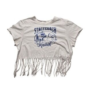 Love & Lazy Days Stagecoach Ranch Fringe Crop Tee Western Boho L